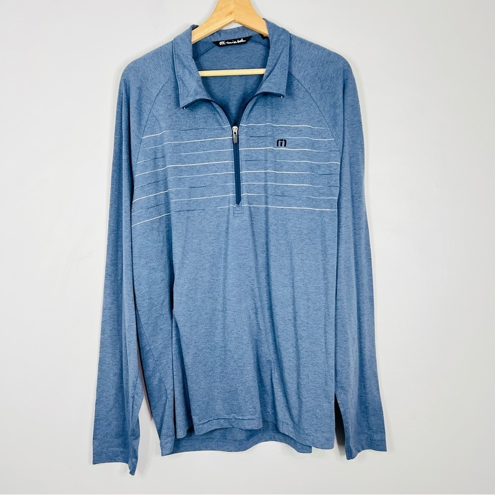 Travis Mathew Blue Striped Valiant 1/4 Zip Large